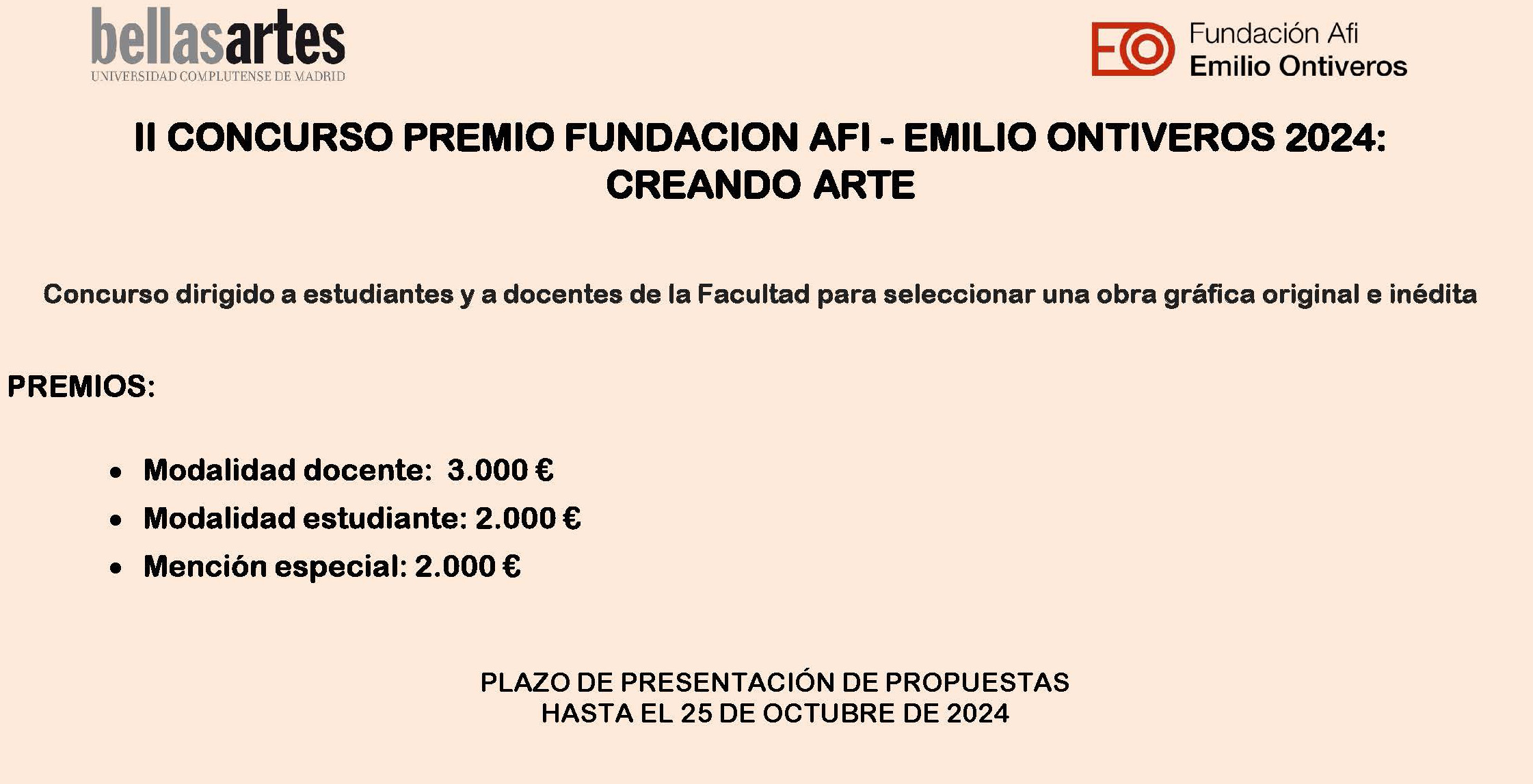 II CONCURSO PREMIO FUNDACION AFI - EMILIO ONTIVEROS 2024: CREANDO ARTE (ampliado plazo de inscripción hasta el 25 de octubre de 2024)